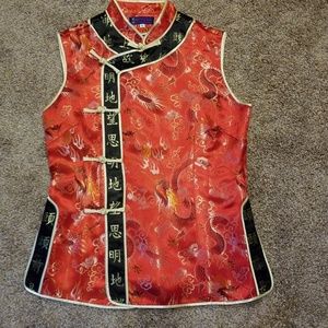 Matsuzaki oriental silk vintage vest blouse top M